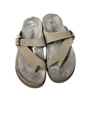 🌻EUC Mephisto Helen Sandals Taupe Nubuck Cork Footbed Toe Loop size 39/9